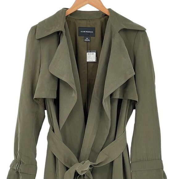 Club Monaco Elima Trench Coat Belted Soft Relaxed Fit Women Small Olive Green - Picture 5 of 11